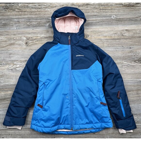 Patagonia H2NO Girls Ski  Snowboard Jacket Sz Med 10 Blue Warm Winter DEFECT - Picture 1 of 16